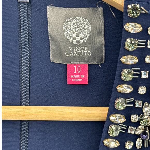 Vince Camuto Beaded Nay Blue V Neck Maxi Formal Evening Dress Women 10 - Picture 6 of 11